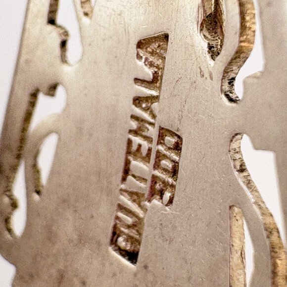 VTG 800 Silver Guatemalan Warrior Textured Dangle Earrings Size 1.25" Length - Picture 6 of 11